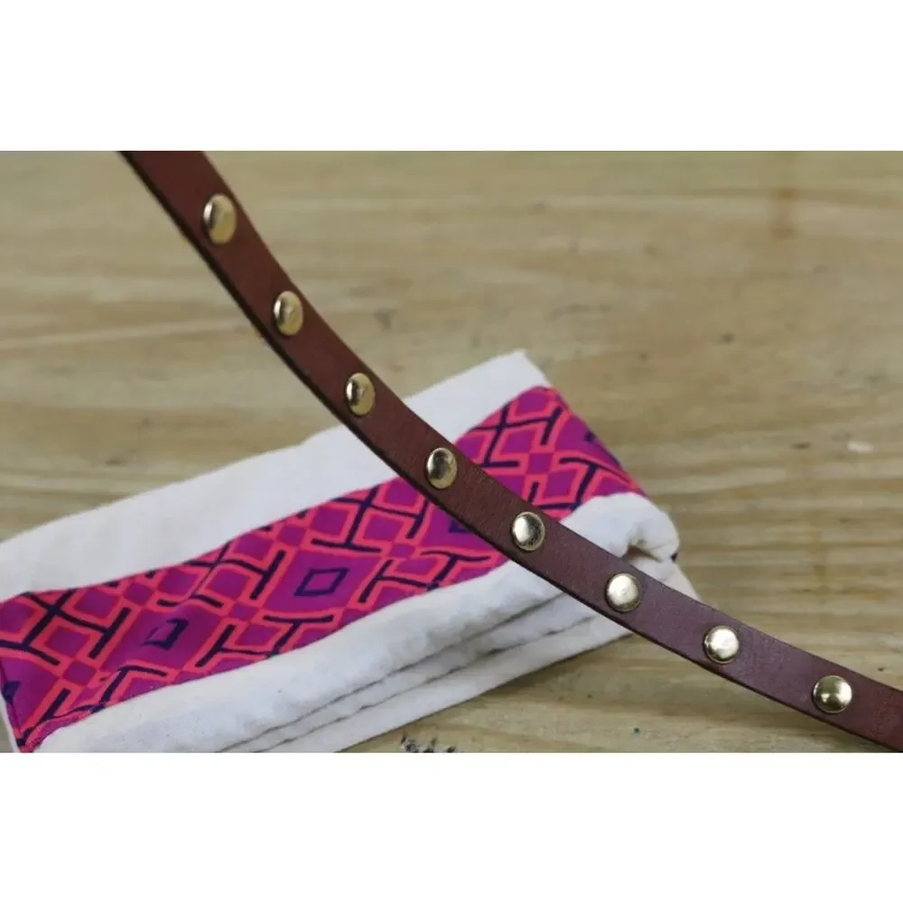 Tory Burch Brown Leather Double Wrap Bracelet Gold Logo Studs Jewelry